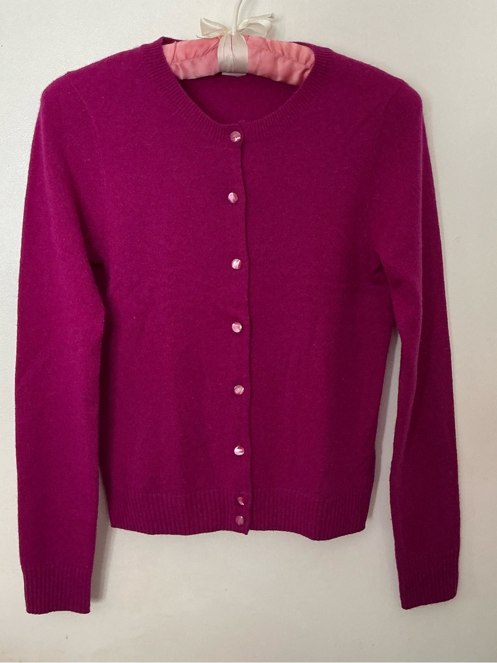 Celeste Fuchsia Crewneck Button-Up Cardigan
